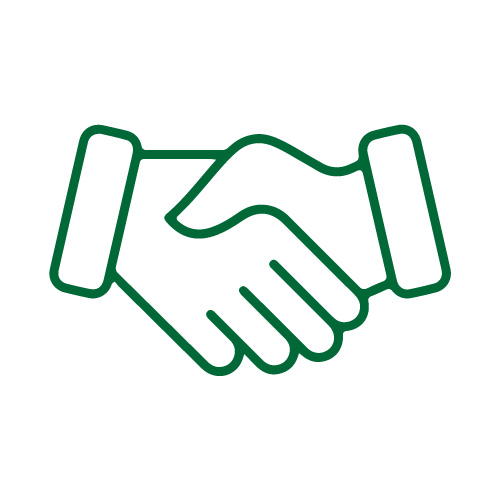 zielona ikona przedstawiająca dłonie - powitanie